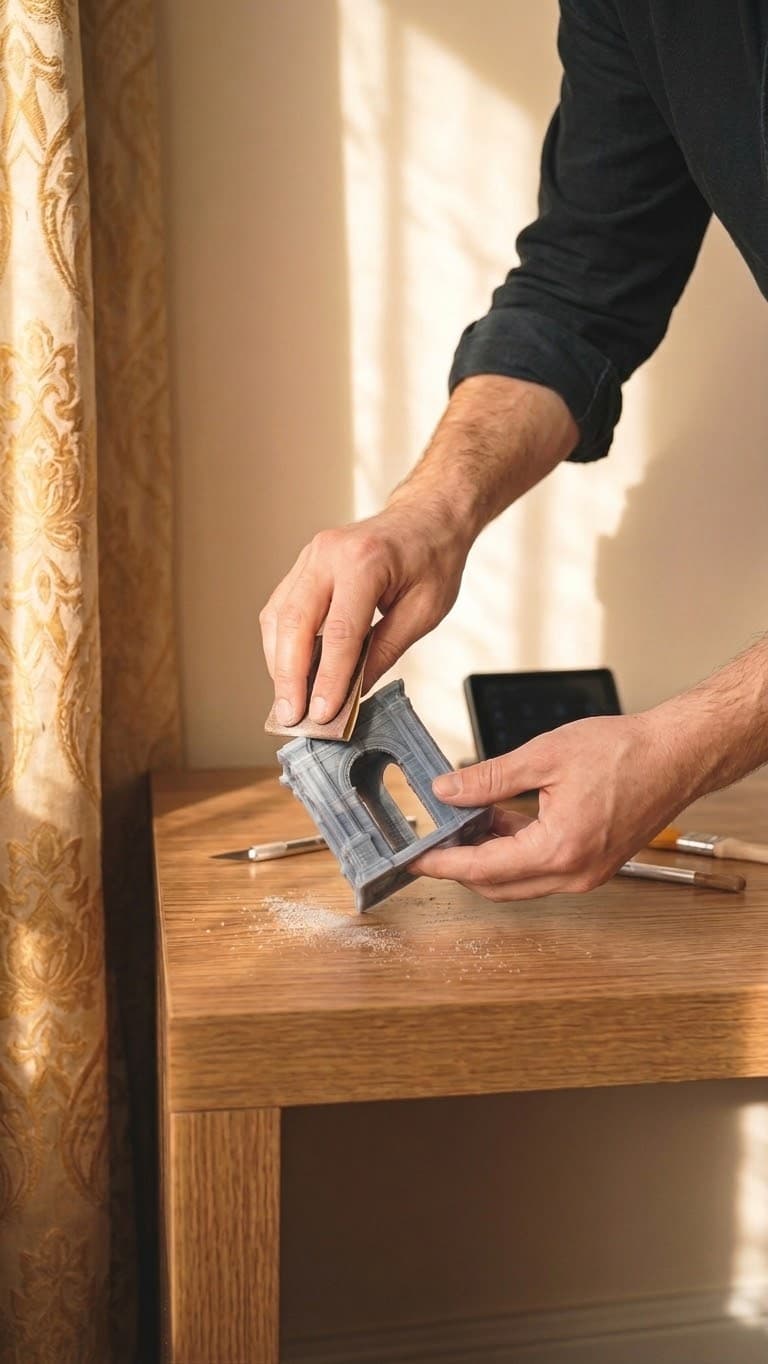 A TwinForge part being carefully sanded by hand